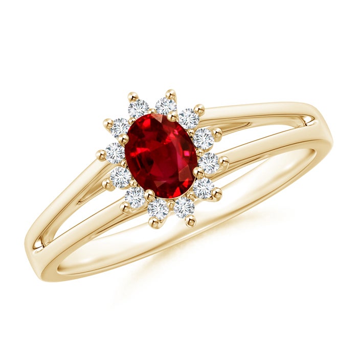 Princess Diana Inspired Ruby Halo Split Shank Ring | Angara India