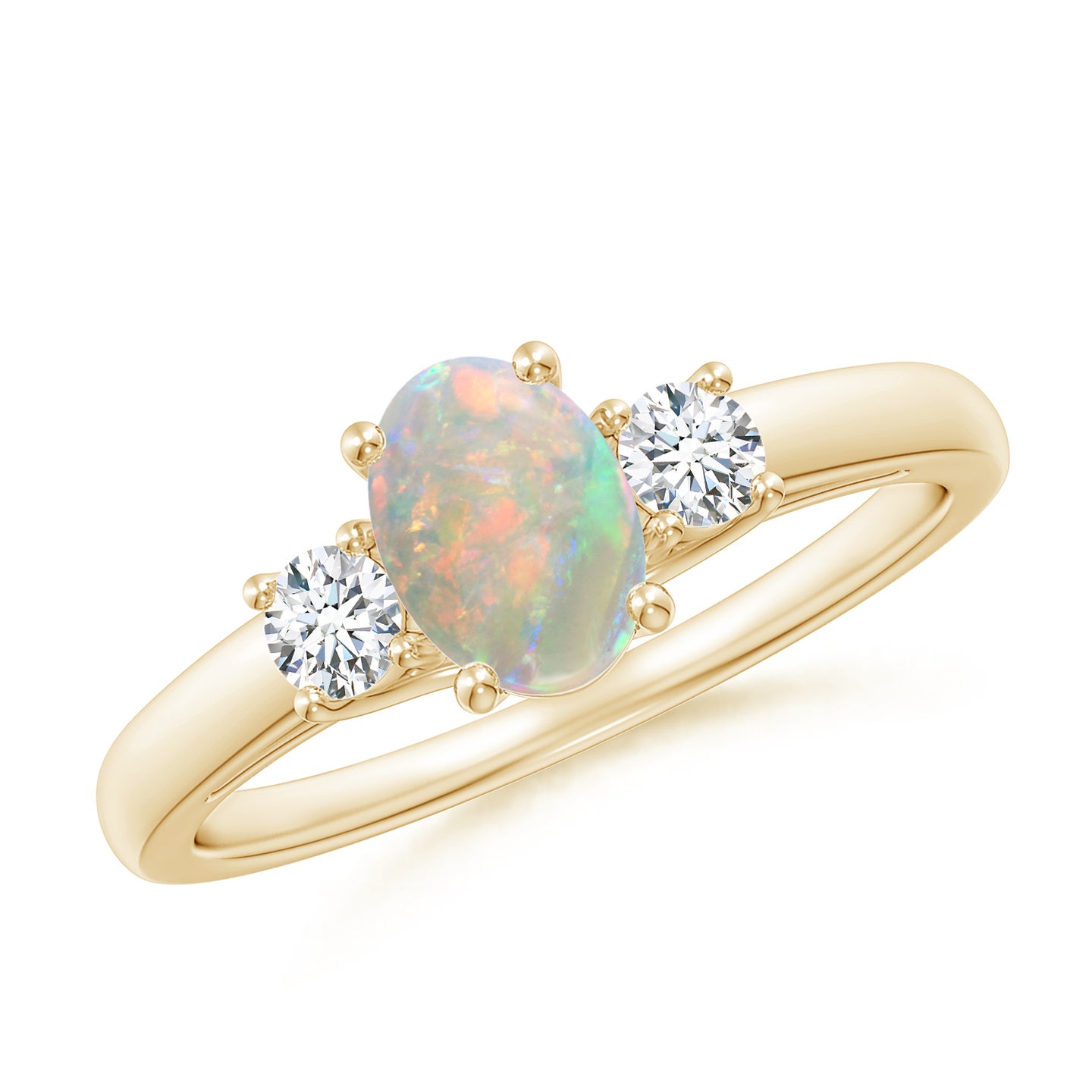 7x5mm AAAA Oval Opal Ring with Diamond Accents in Yellow Gold