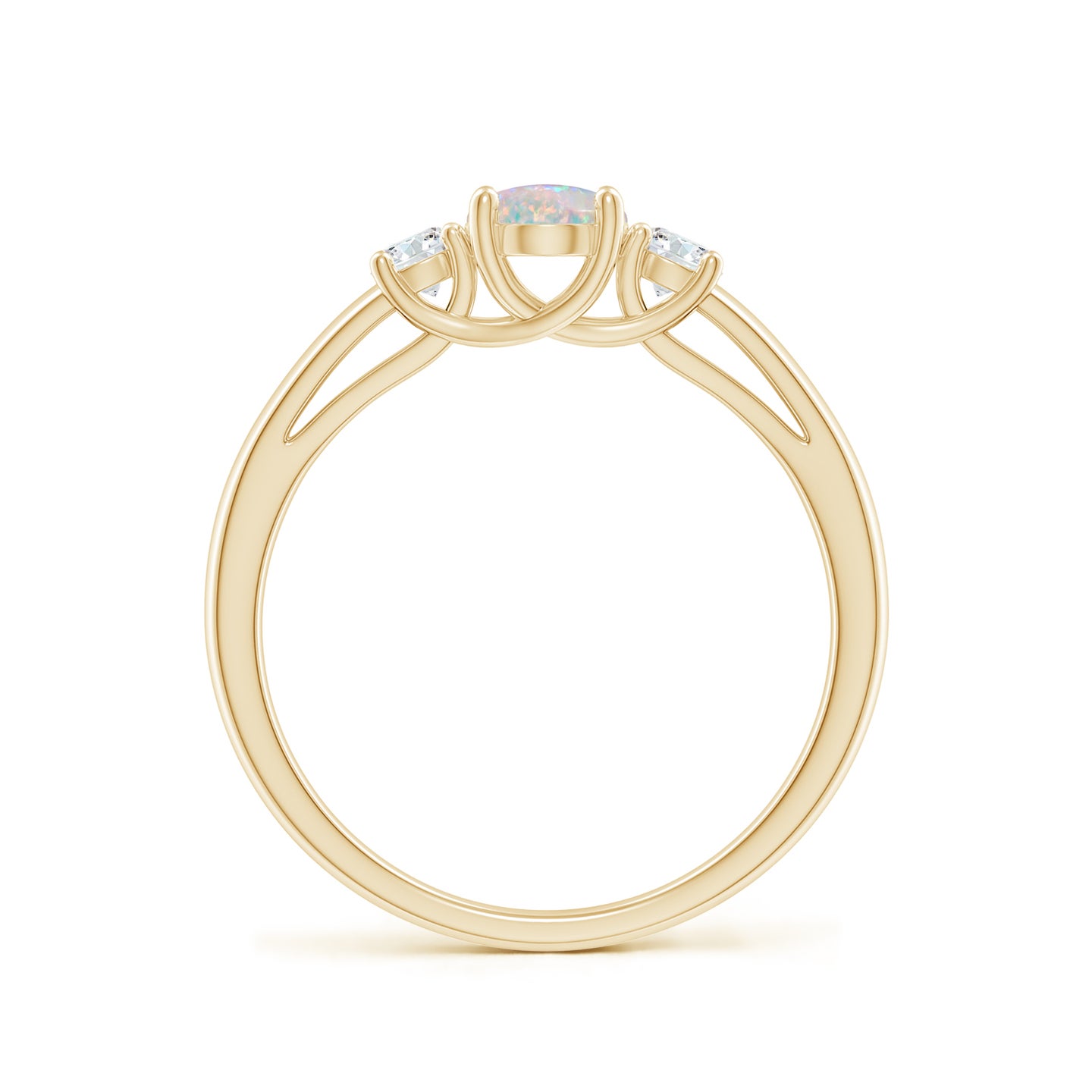 7x5mm AAAA Oval Opal Ring with Diamond Accents in Yellow Gold