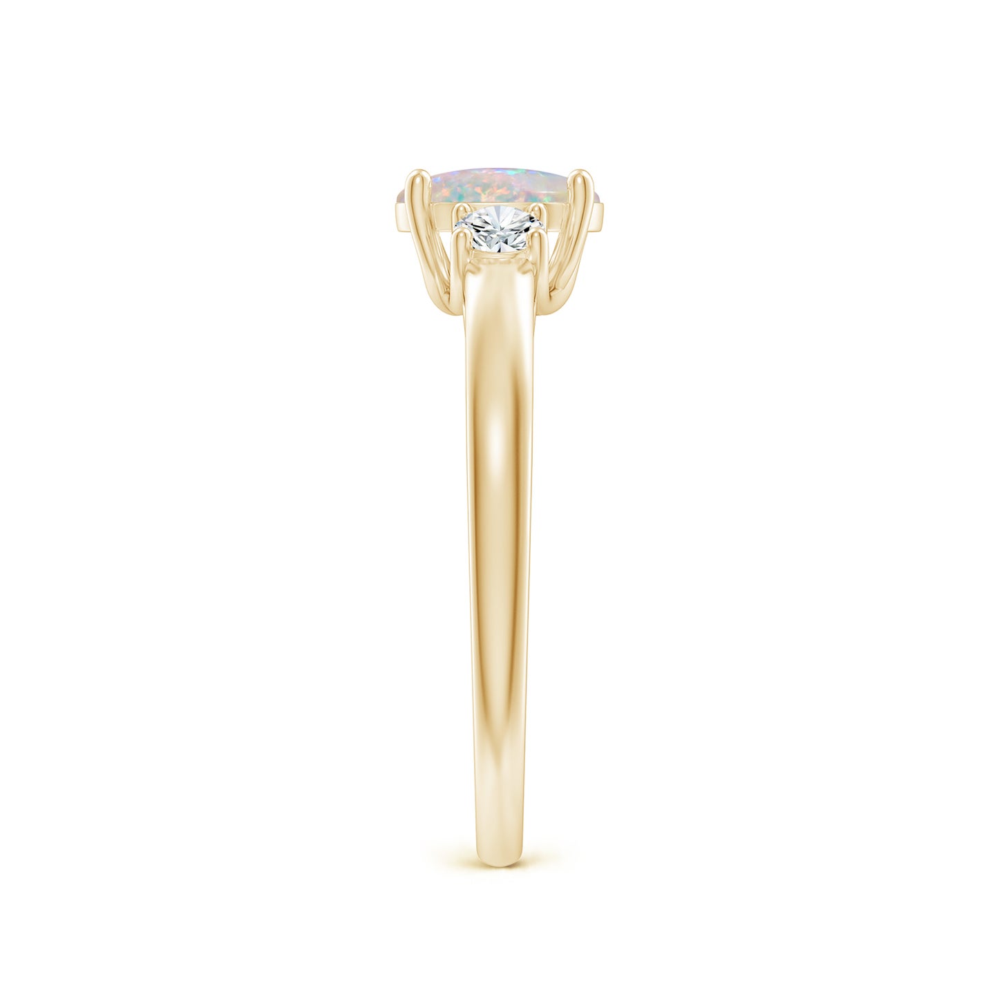 7x5mm AAAA Oval Opal Ring with Diamond Accents in Yellow Gold