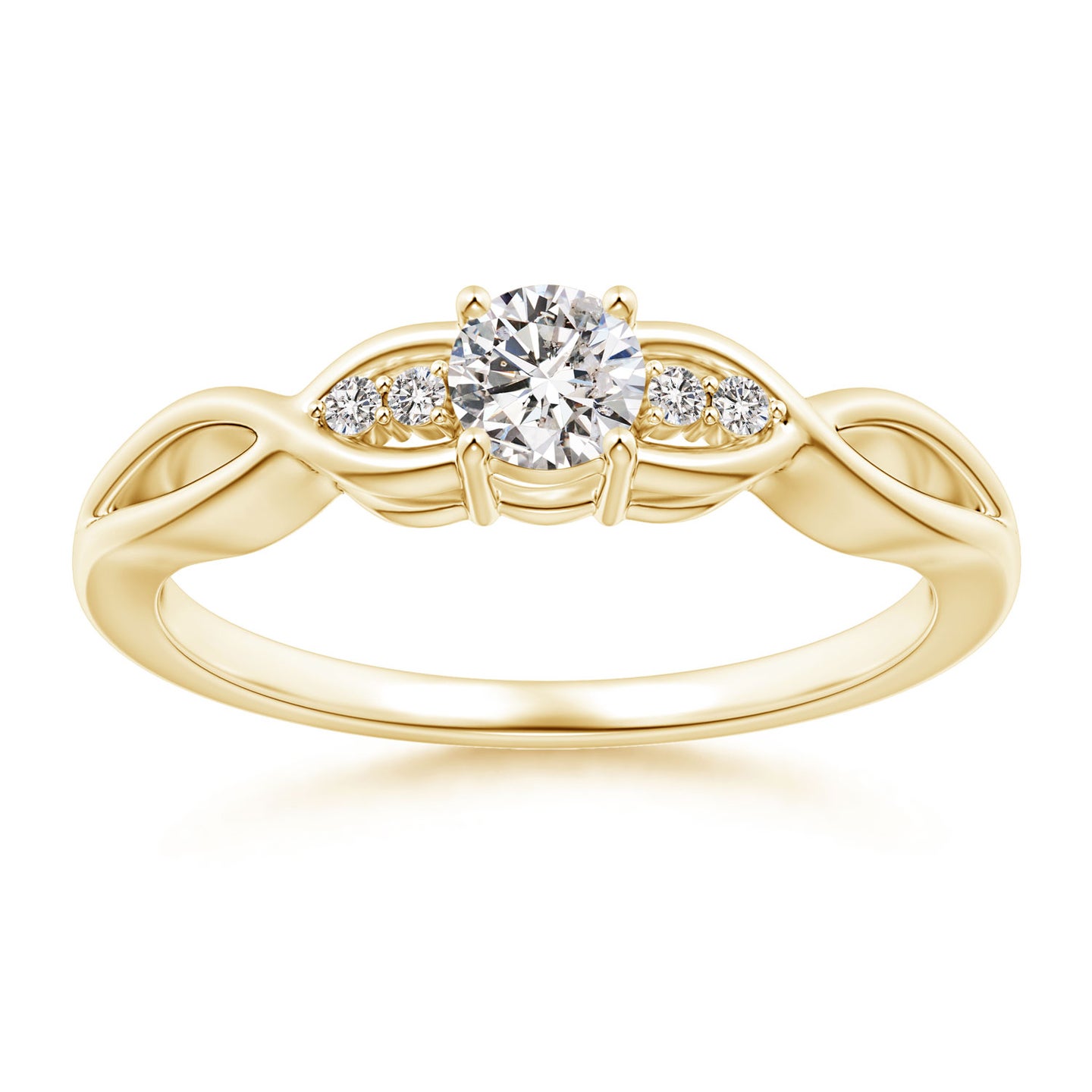 4.1mm IJI1I2 Infinity Twist Round Diamond Promise Ring with Prong Set in Yellow Gold