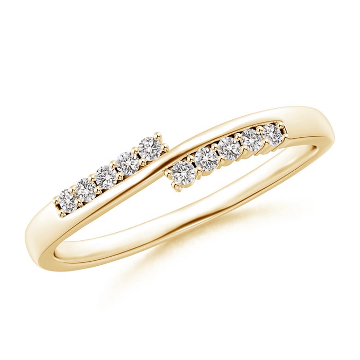 1.4mm IJI1I2 Diamond Studded Bypass Promise Ring with Prong Set in Yellow Gold