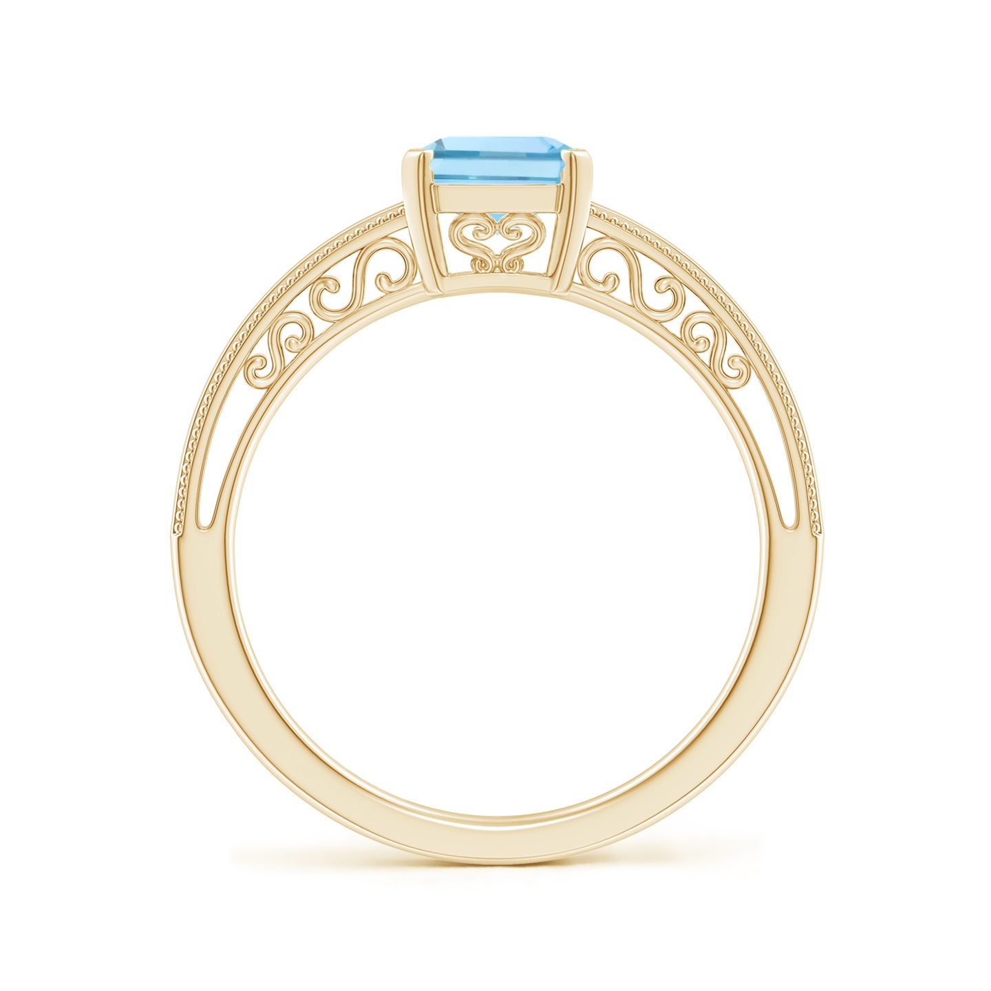 8x6mm AAAA Emerald-Cut Aquamarine Solitaire Ring with Milgrain in Yellow Gold