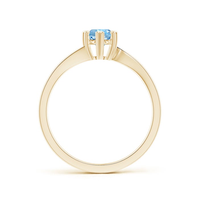 5mm AAAA Heart Prong-Set Round Aquamarine Solitaire Ring in Yellow Gold