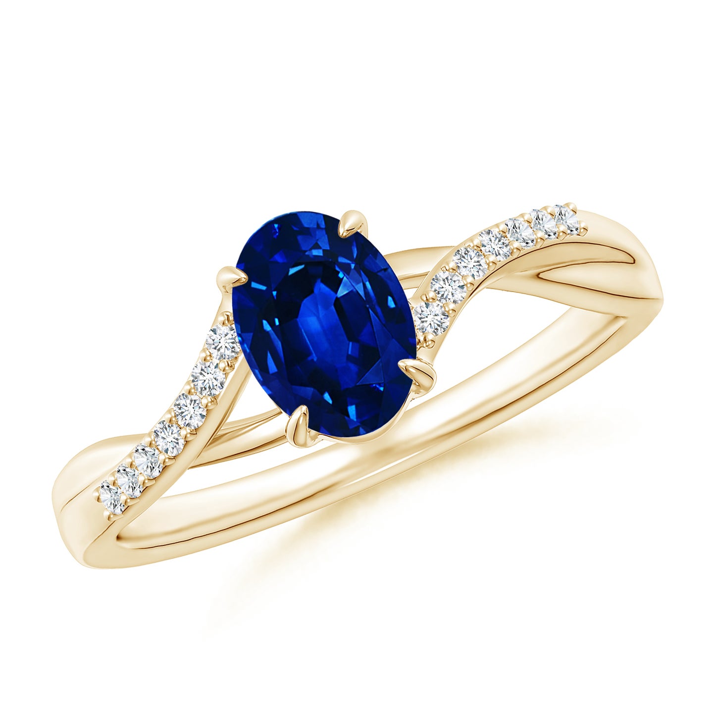 Lab-Grown Oval Blue Sapphire Split Shank Ring with Diamond Accents