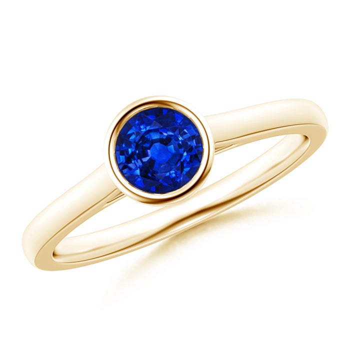 5mm AAAA Classic Bezel-Set Round Blue Sapphire Solitaire Ring in Yellow Gold 5mm AAAA Classic Bezel-Set Round Blue Sapphire Solitaire Ring in Yellow Gold