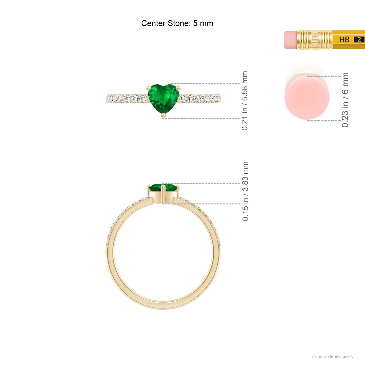 5mm AAAA 3-Prong-Set Heart Emerald Ring With Diamond Accents in Yellow Gold
