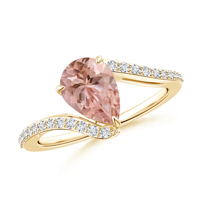 9x6mm AAAA Pear-Shaped Morganite Bypass Ring with Diamond Accents in Yellow Gold 9x6mm AAAA Pear-Shaped Morganite Bypass Ring with Diamond Accents in Yellow Gold
