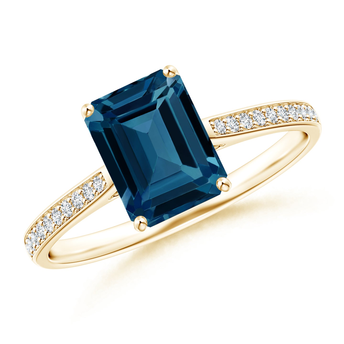 8x6mm AAAA Emerald-Cut London Blue Topaz Cocktail Ring with Diamonds in Yellow Gold 8x6mm AAAA Emerald-Cut London Blue Topaz Cocktail Ring with Diamonds in Yellow Gold