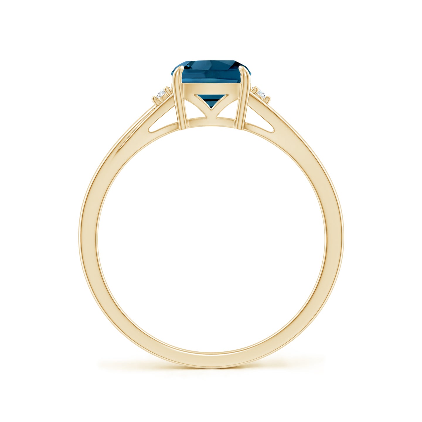 6mm AAAA Split Shank Cushion London Blue Topaz Solitaire Ring in Yellow Gold 6mm AAAA Split Shank Cushion London Blue Topaz Solitaire Ring in Yellow Gold