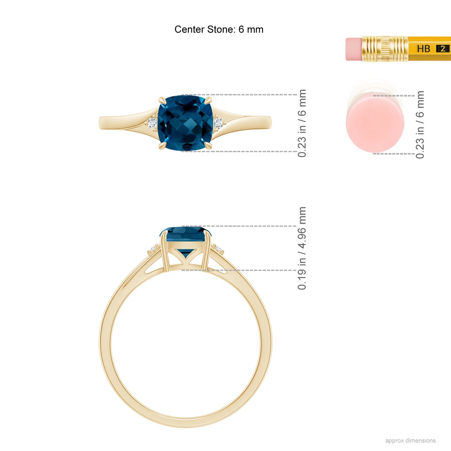 6mm AAAA Split Shank Cushion London Blue Topaz Solitaire Ring in Yellow Gold 6mm AAAA Split Shank Cushion London Blue Topaz Solitaire Ring in Yellow Gold