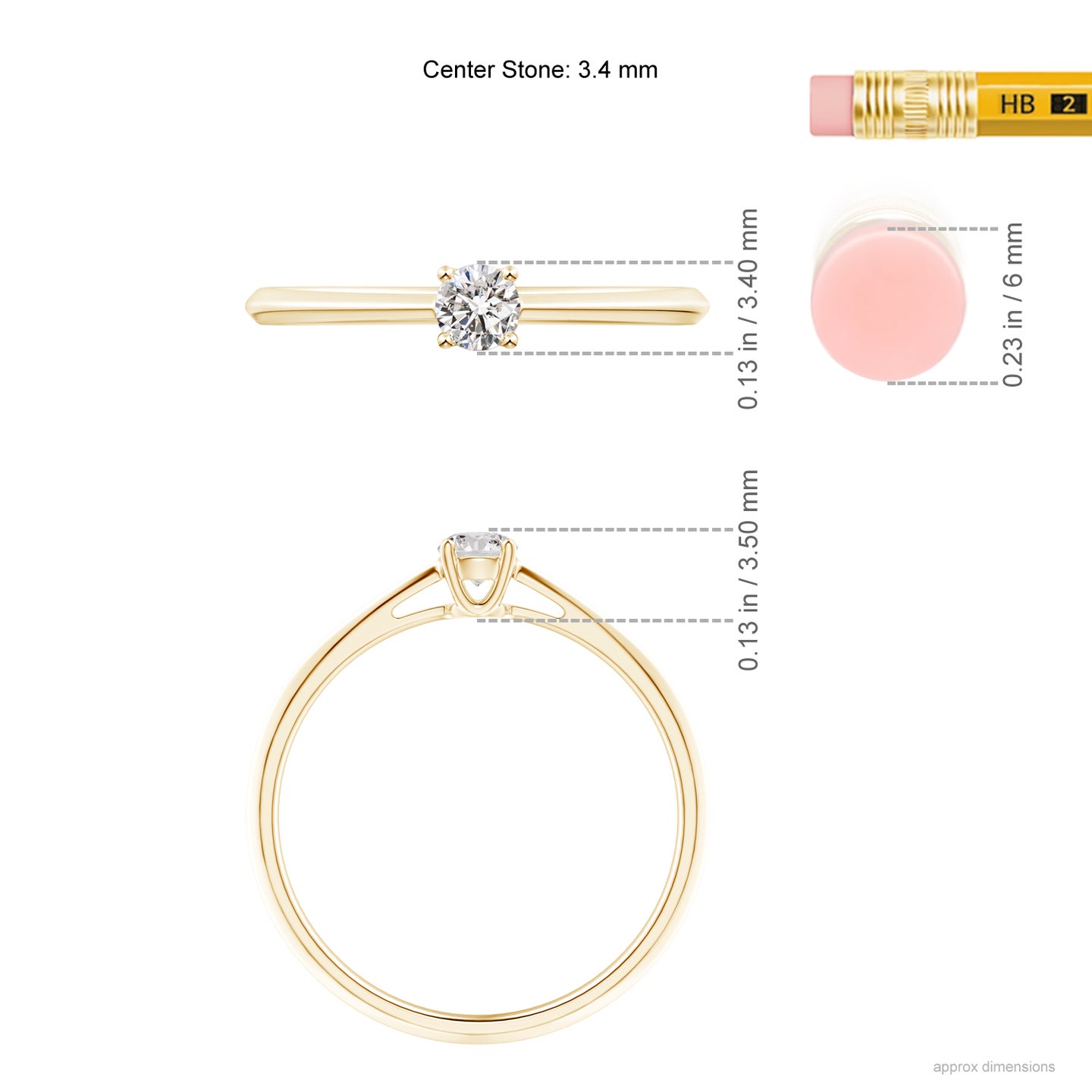 3.4mm IJI1I2 Knife-Edged Classic Round Diamond Solitaire Ring in Yellow Gold