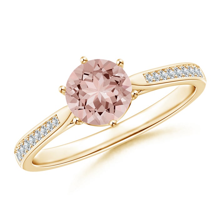 6mm AAAA Six Prong-Set Round Morganite Cathedral Engagement Ring in Yellow Gold 6mm AAAA Six Prong-Set Round Morganite Cathedral Engagement Ring in Yellow Gold
