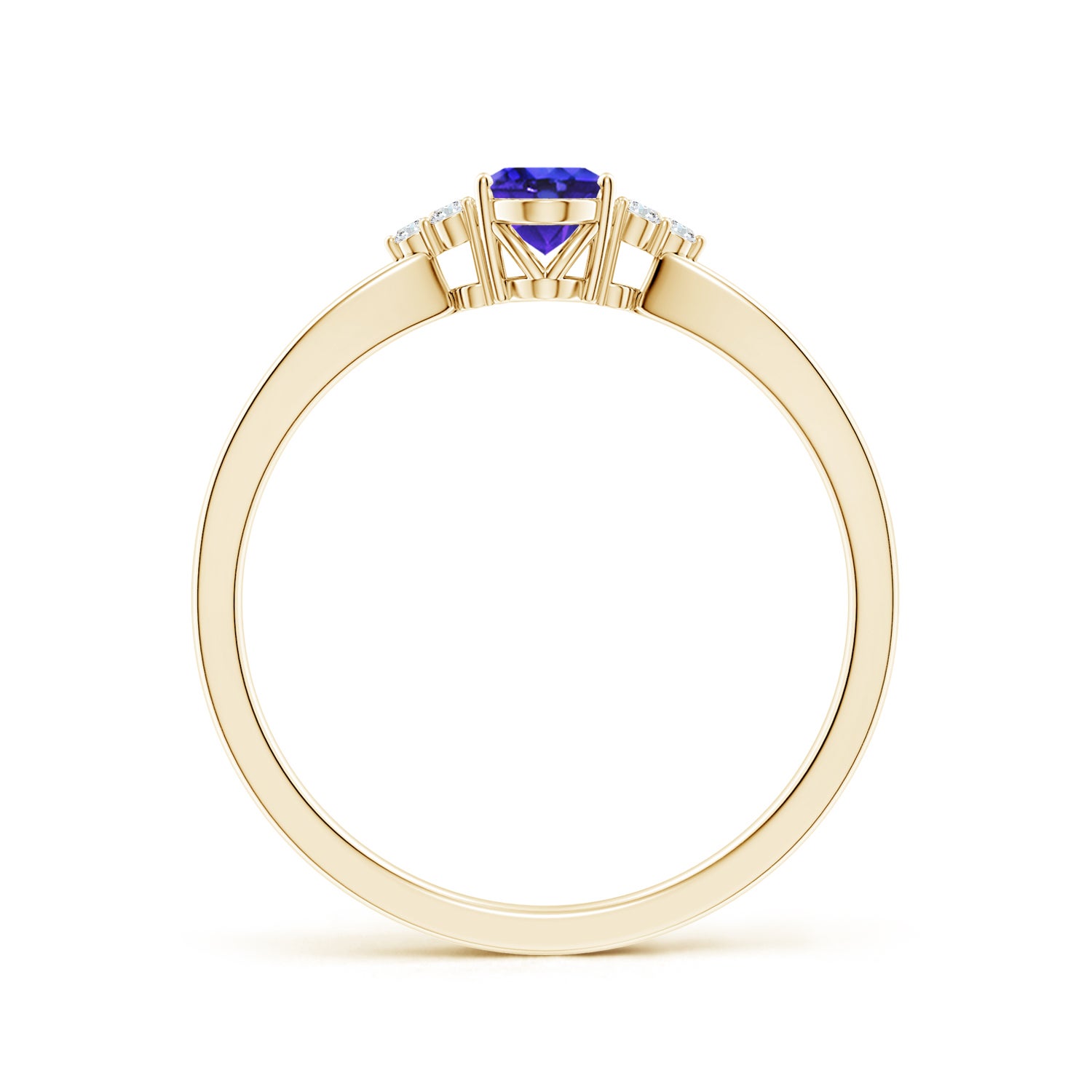 Oval Tanzanite Split Shank Ring With Trio Diamonds
