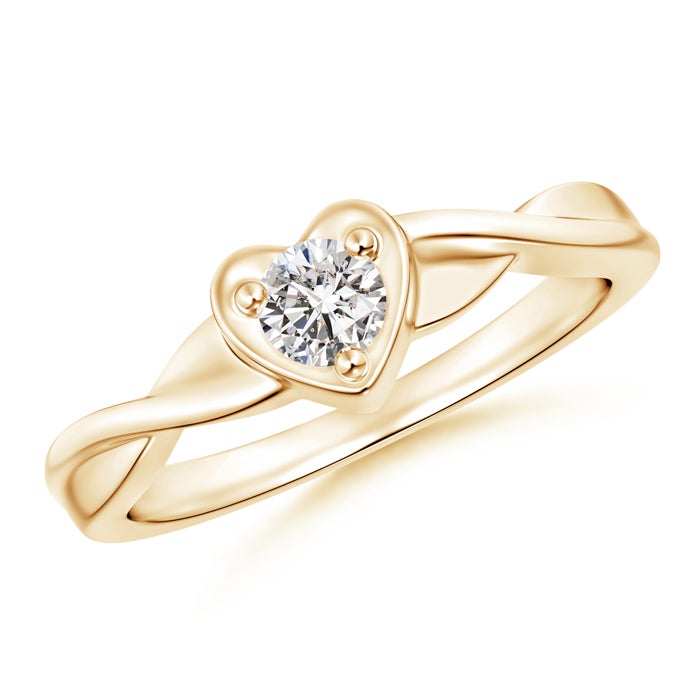 4mm IJI1I2 Criss-Cross Solitaire Round Diamond Heart Promise Ring in Yellow Gold