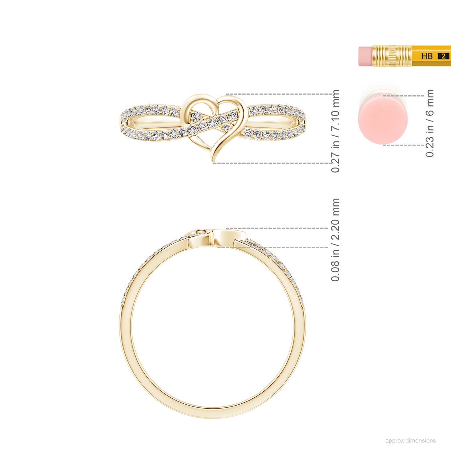 1mm IJI1I2 Round Diamond Criss Cross Heart Promise Ring in Yellow Gold