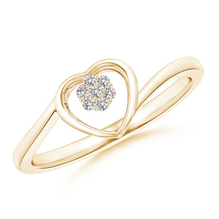 1.2mm IJI1I2 Diamond Clustre Heart Bypass Ring in Yellow Gold