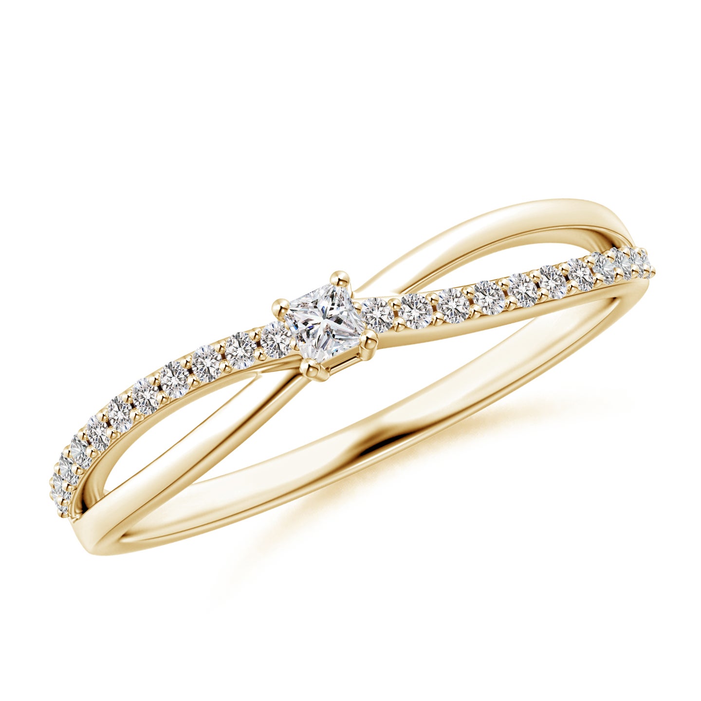 2mm IJI1I2 Prong Set Princess-Cut Diamond Split Shank Promise Ring in Yellow Gold 2mm IJI1I2 Prong Set Princess-Cut Diamond Split Shank Promise Ring in Yellow Gold