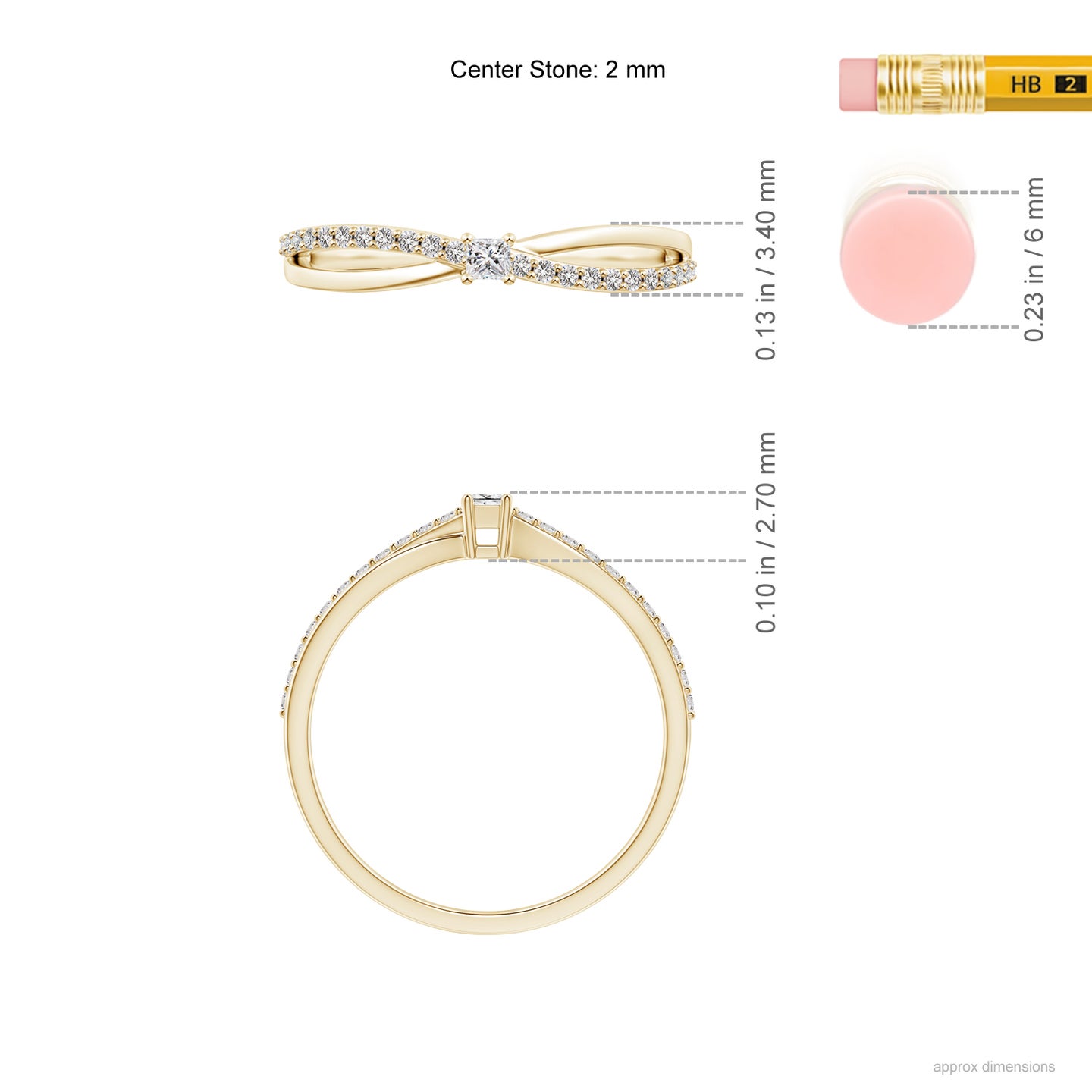 2mm IJI1I2 Prong Set Princess-Cut Diamond Split Shank Promise Ring in Yellow Gold