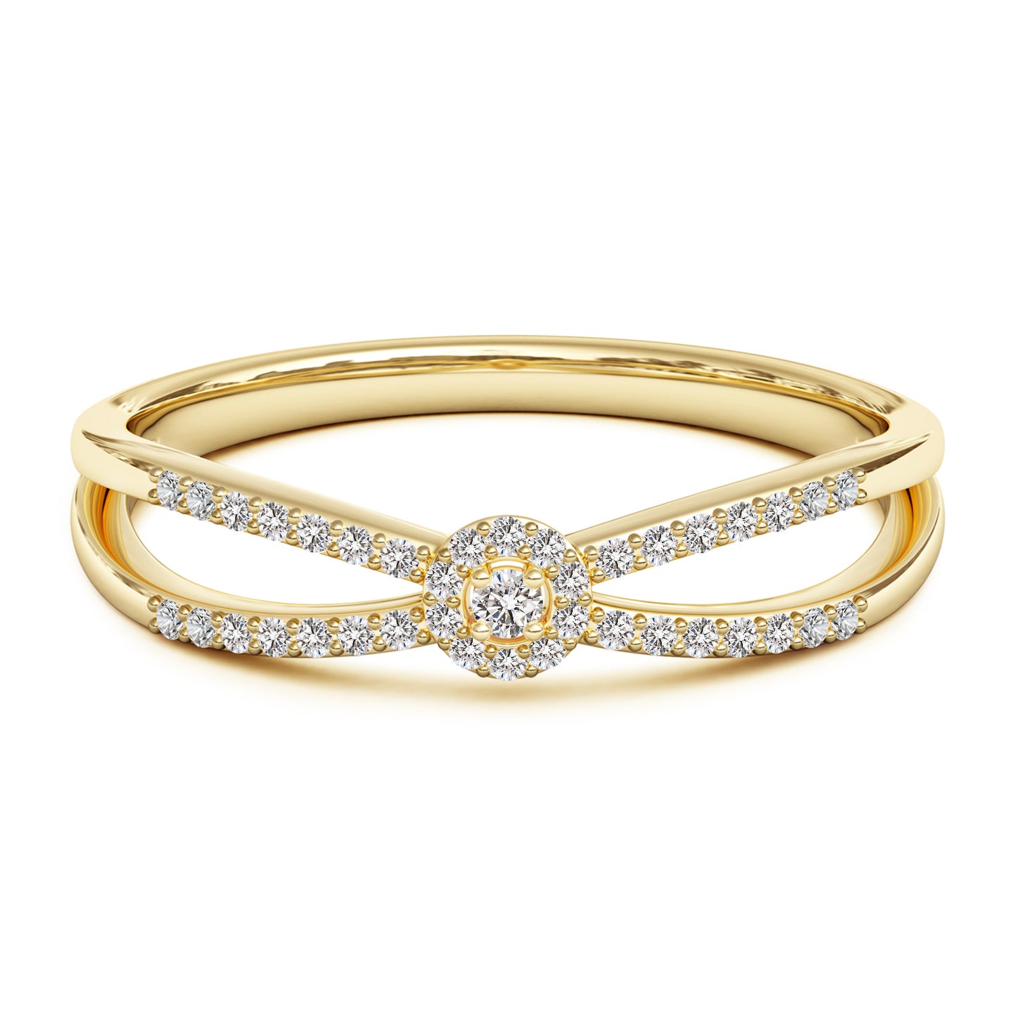 1.6mm IJI1I2 Round Diamond Cluster Split Shank Promise Ring in Yellow Gold