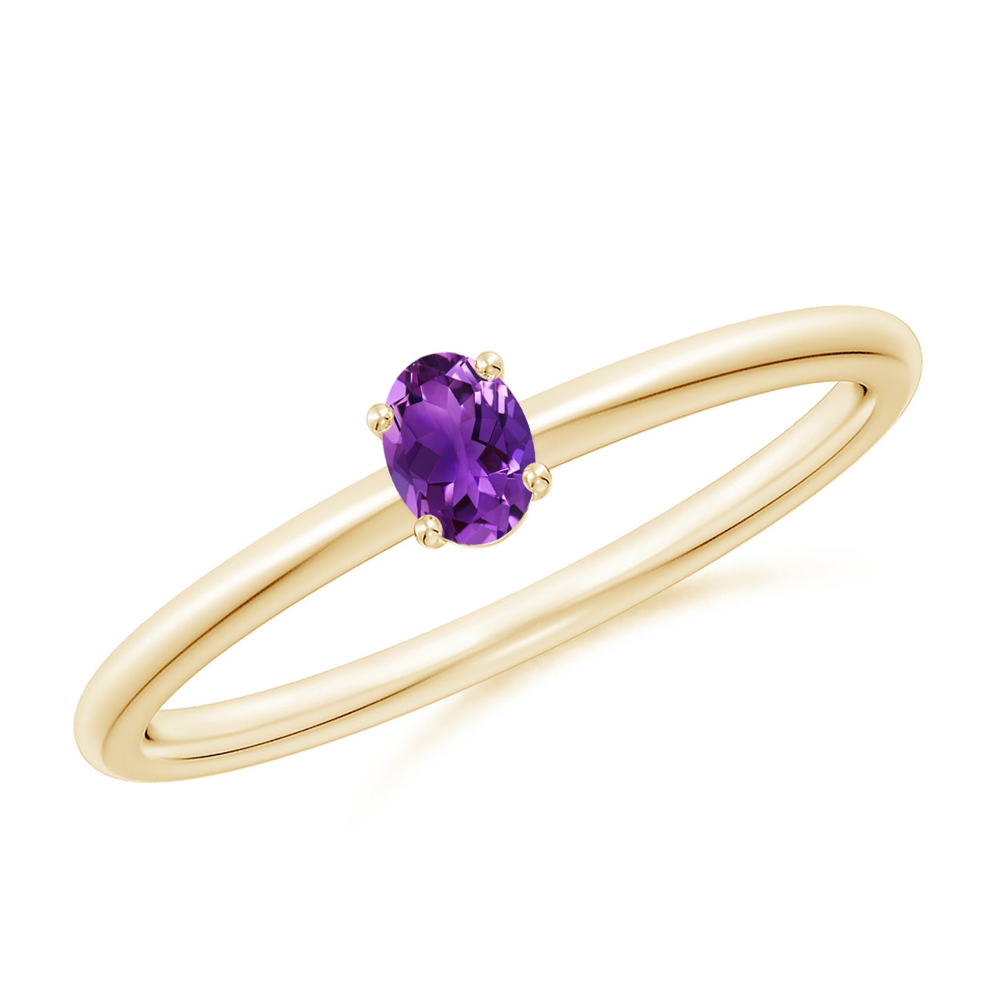 4x3mm AAAA Classic Solitaire Oval Amethyst Promise Ring in Yellow Gold