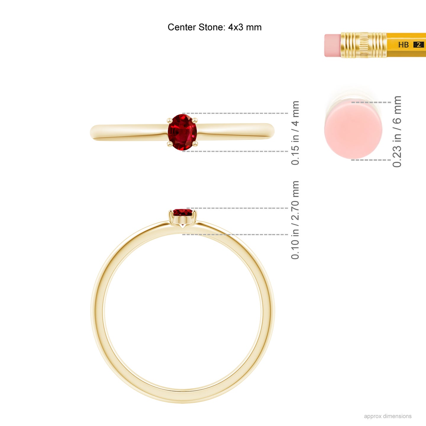 4x3mm AAAA Classic Solitaire Oval Ruby Promise Ring in Yellow Gold