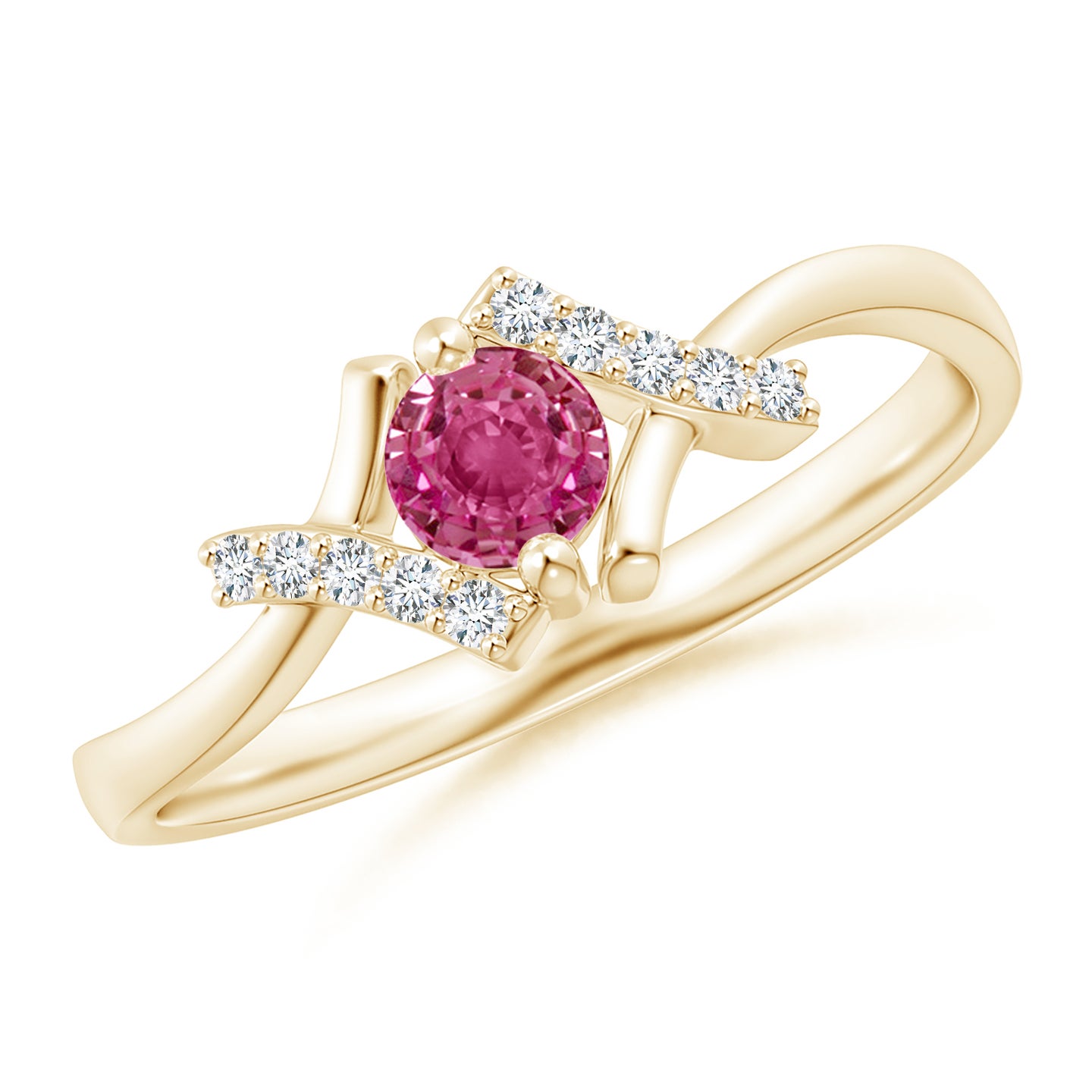 Solitaire Pink Sapphire Bypass Promise Ring with Diamond Accents