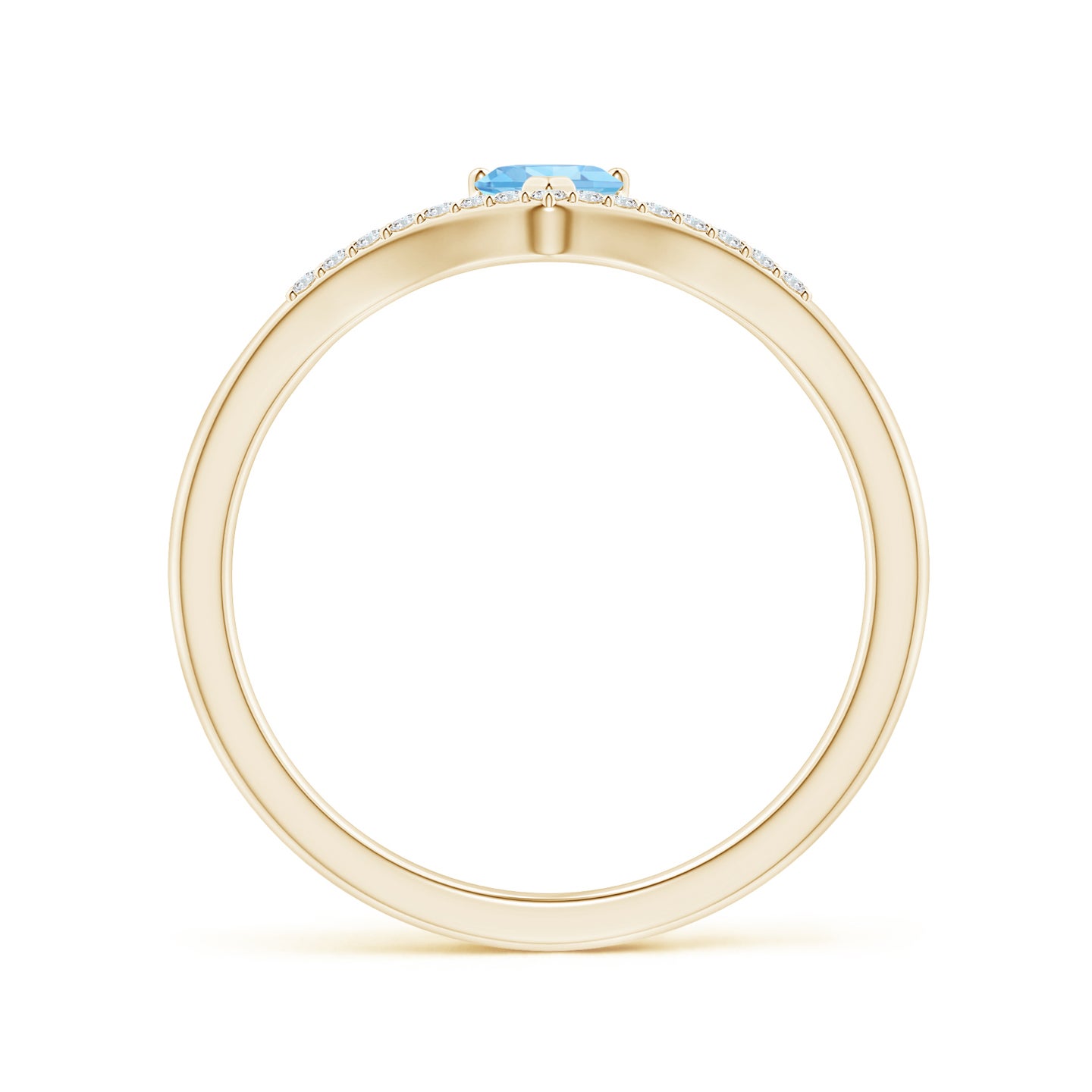 4mm AAAA Solitaire Heart Aquamarine and Diamond Chevron Ring in Yellow Gold