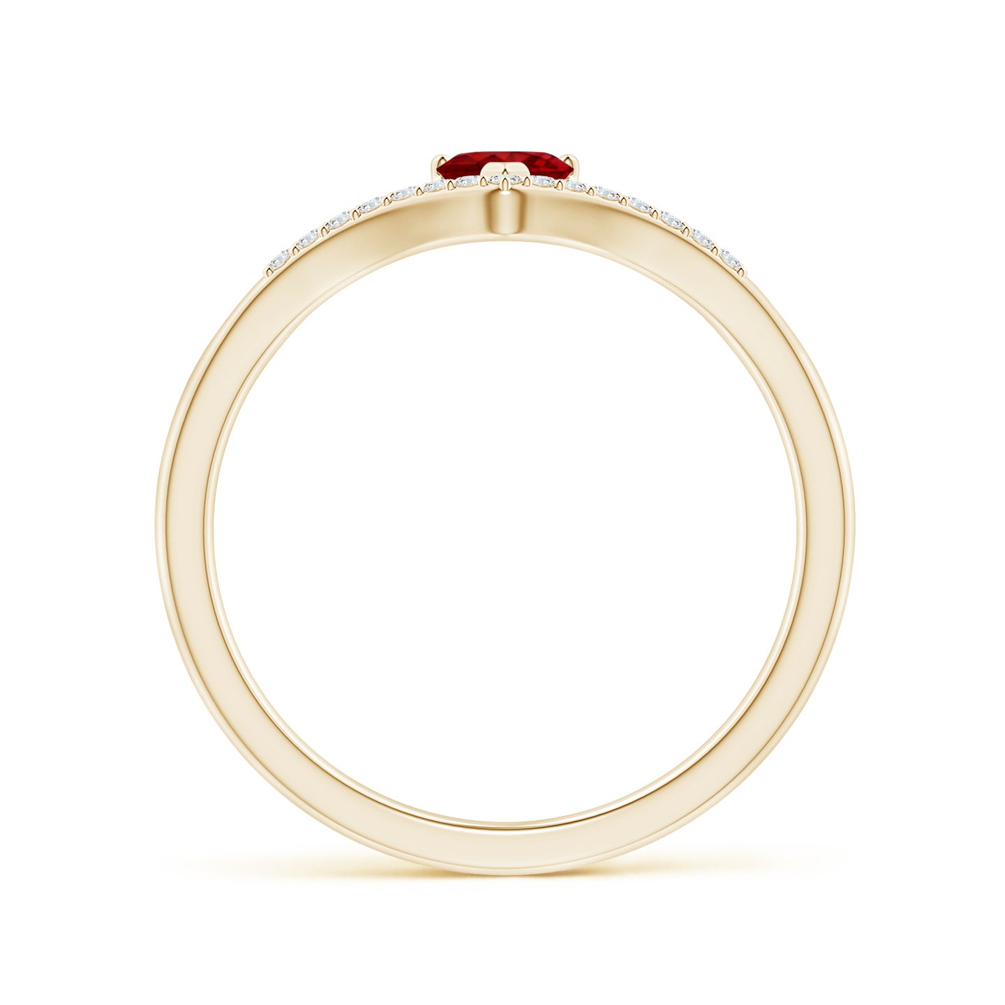 4mm AAAA Solitaire Heart Ruby and Diamond Chevron Ring in Yellow Gold