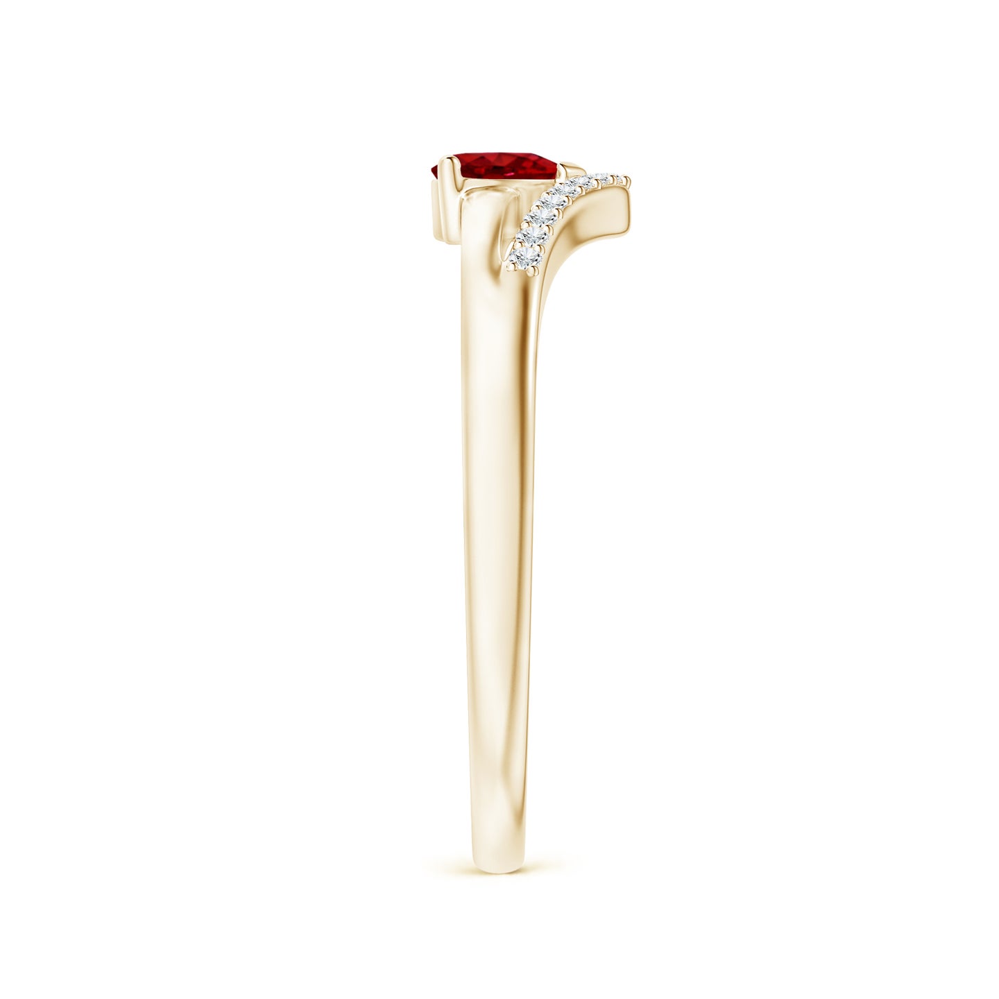 4mm AAAA Solitaire Heart Ruby and Diamond Chevron Ring in Yellow Gold