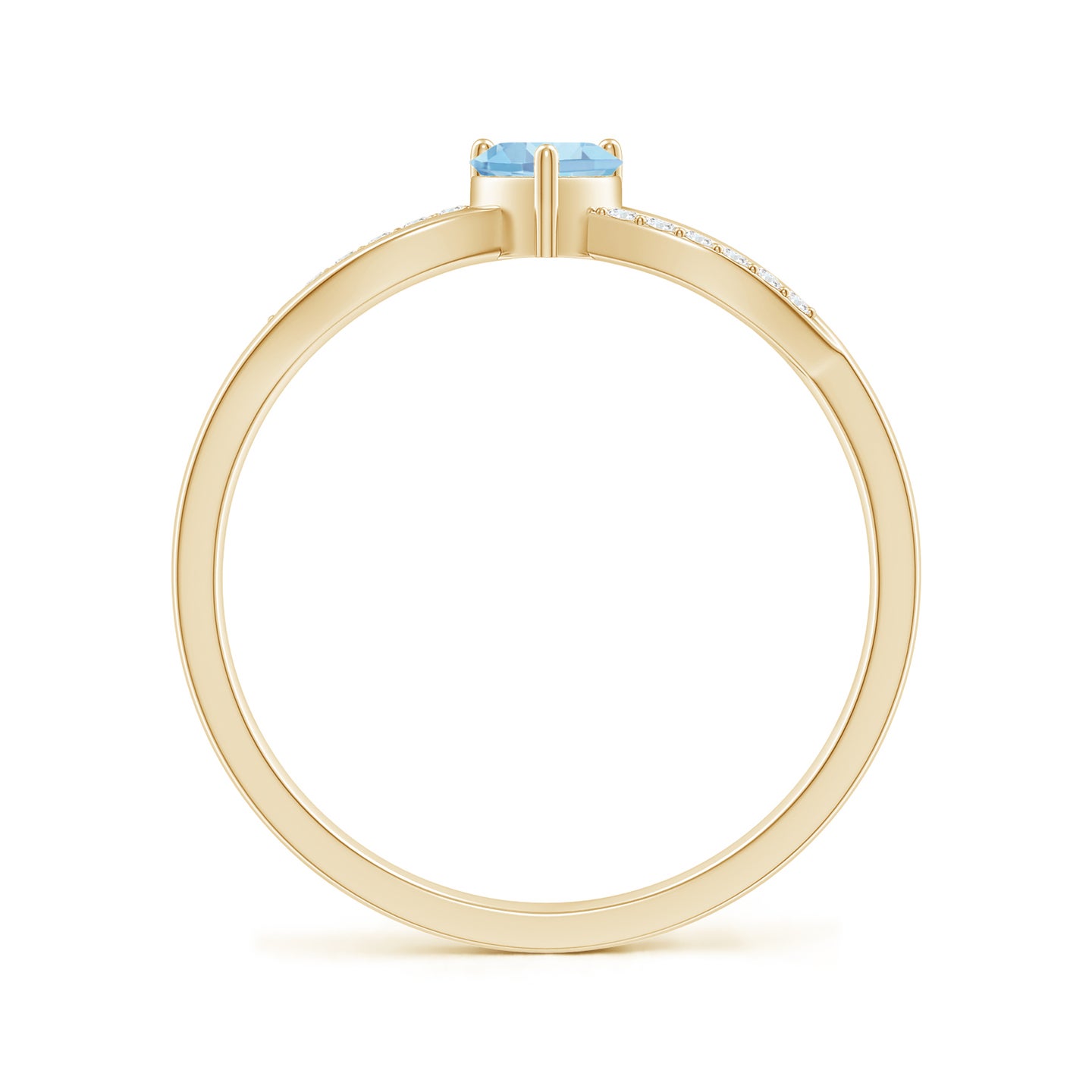 4mm AAAA Solitaire Aquamarine Heart Promise Ring with Diamond Accents in Yellow Gold