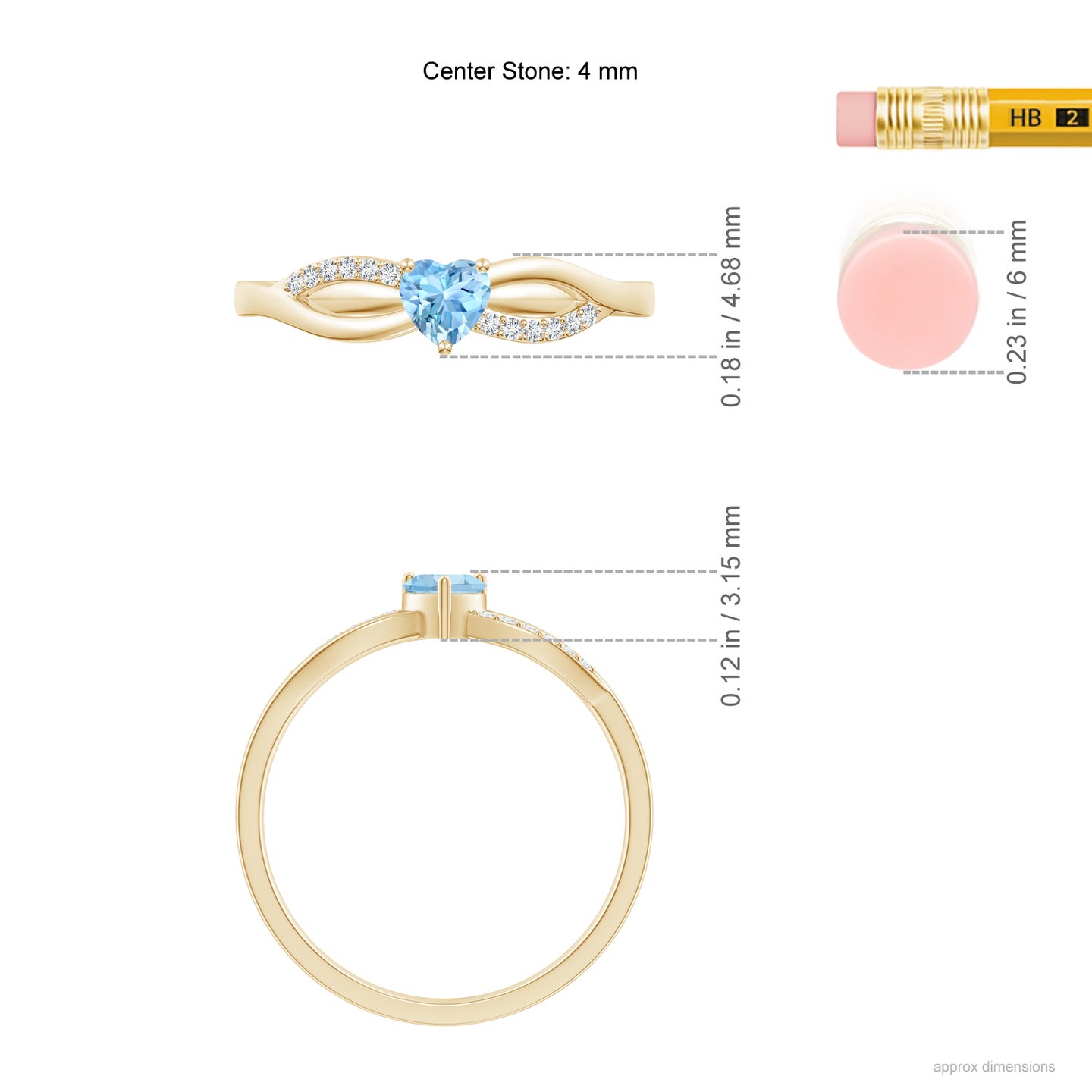 4mm AAAA Solitaire Aquamarine Heart Promise Ring with Diamond Accents in Yellow Gold