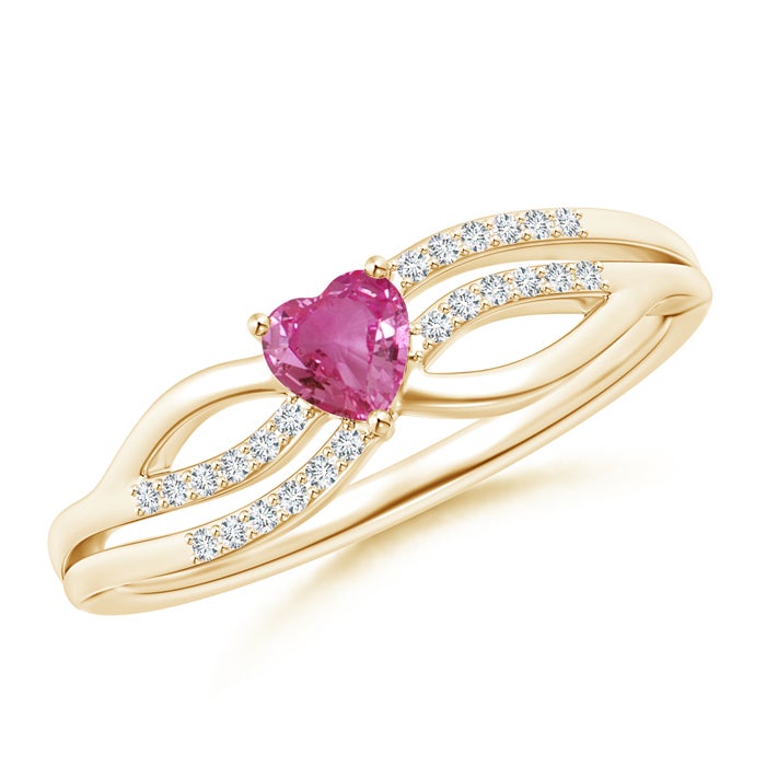 Solitaire Pink Sapphire Heart Promise Ring with Diamond Accents