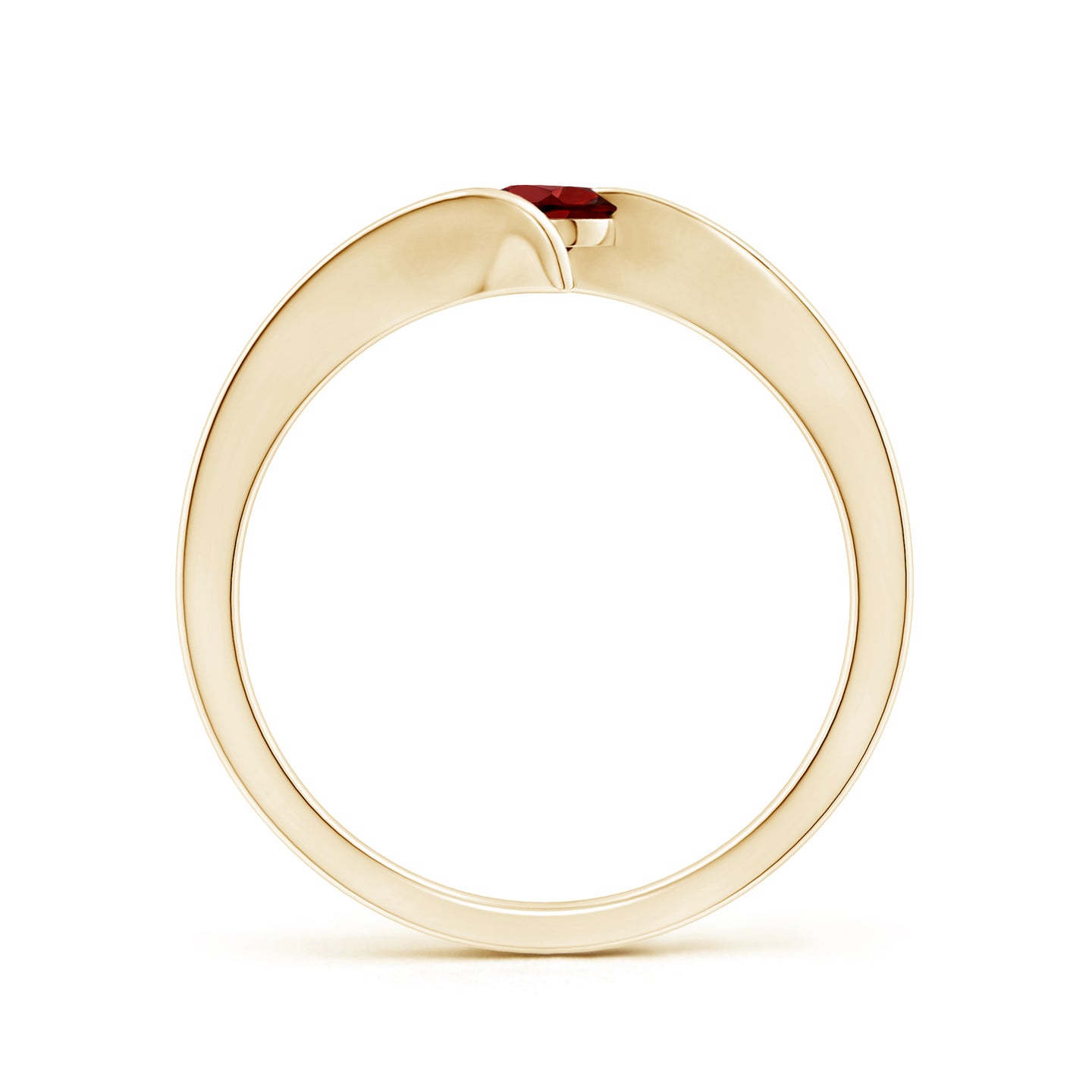 4mm AAAA Bar-Set Solitaire Round Garnet Bypass Ring in Yellow Gold