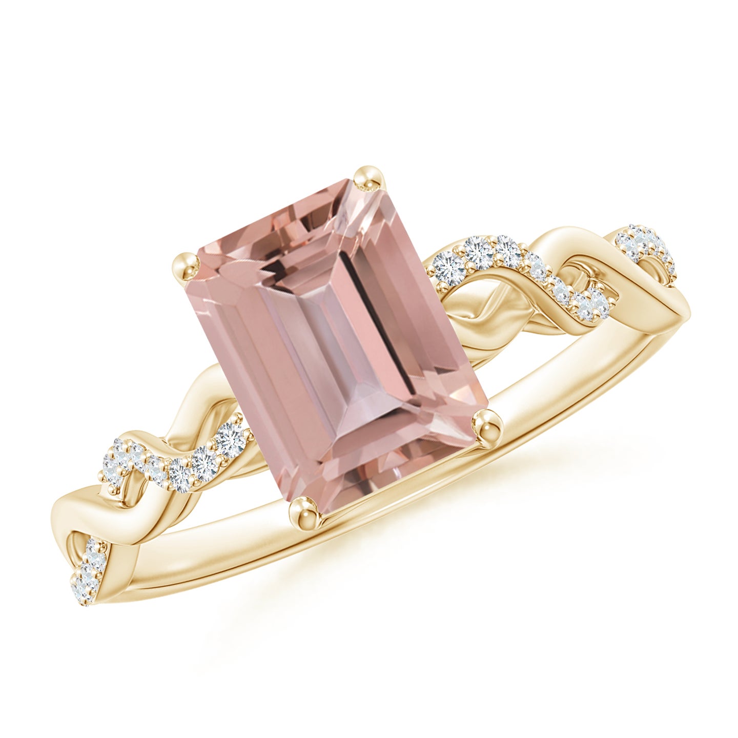 8x6mm AAAA Emerald-Cut Solitaire Morganite Infinity Twist Ring in Yellow Gold 8x6mm AAAA Emerald-Cut Solitaire Morganite Infinity Twist Ring in Yellow Gold