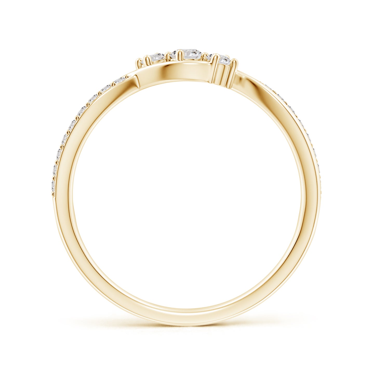 2.5mm IJI1I2 Diamond Infinity Twist Three Stone Bypass Ring in Yellow Gold