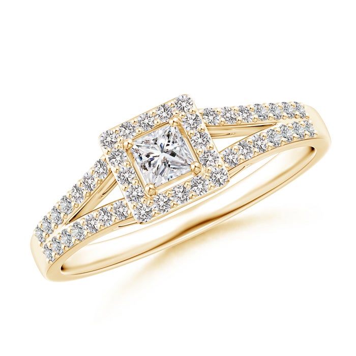 Princess-Cut Diamond Halo Split Shank Engagement Ring
