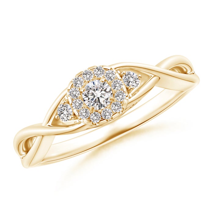 3mm IJI1I2 Pavé-Set Round Halo Diamond Infinity Promise Ring in Yellow Gold
