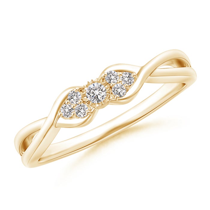2mm IJI1I2 Illusion Set Diamond Crossover Promise Ring in Yellow Gold