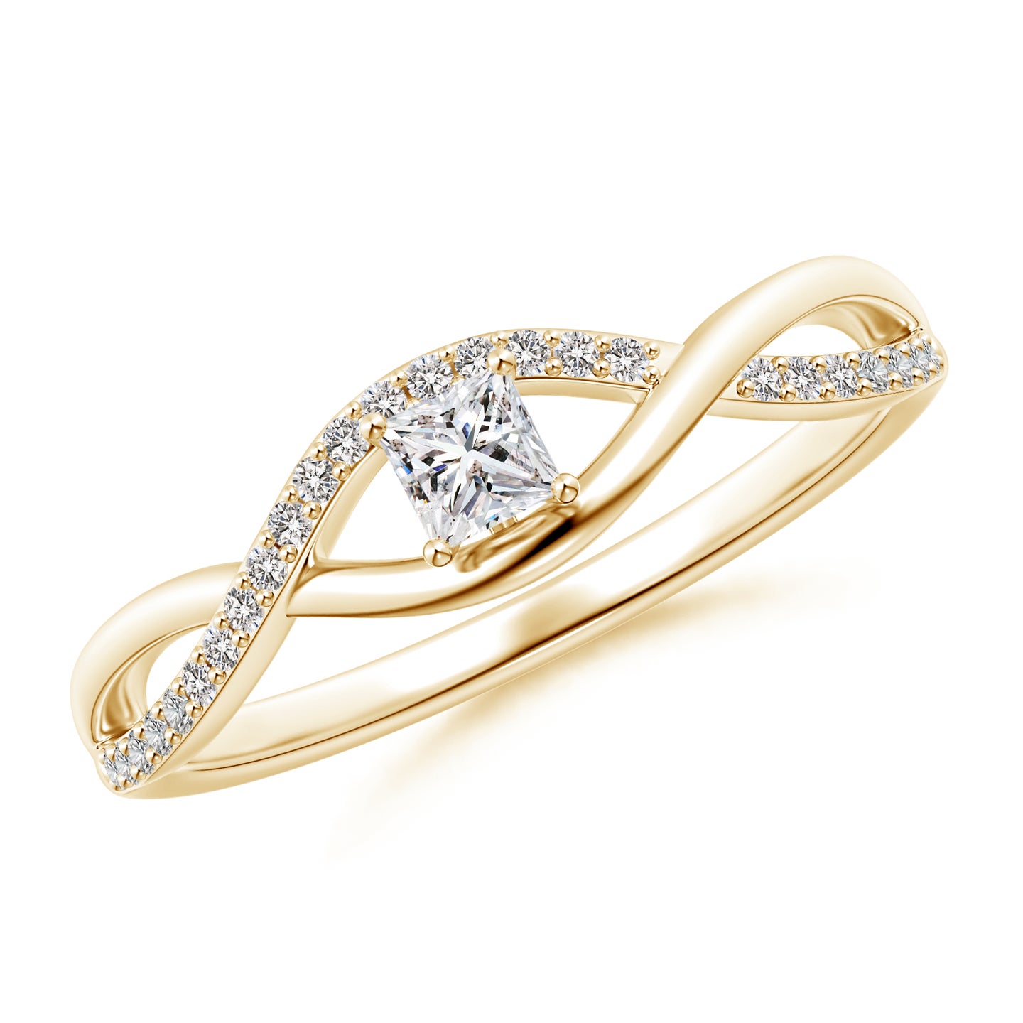 2.9mm IJI1I2 Solitaire Princess-Cut Diamond Infinity Swirl Promise Ring in Yellow Gold