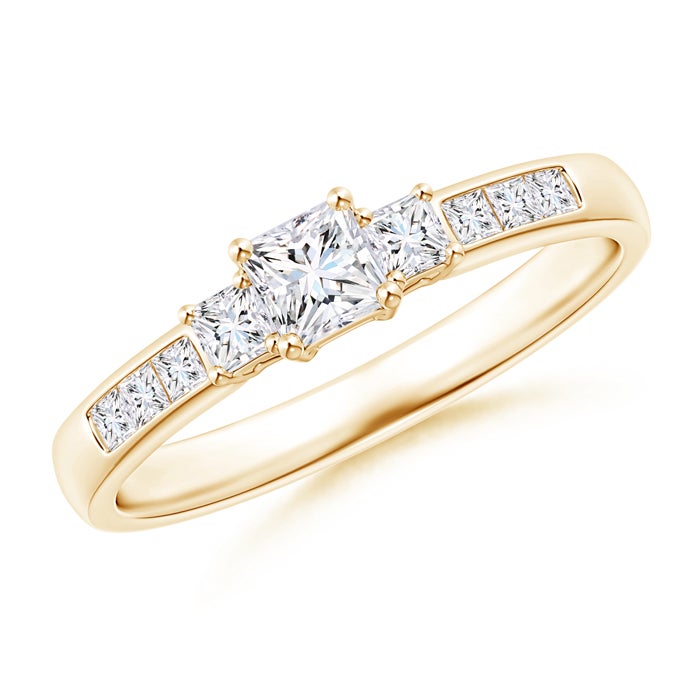 3.5mm GVS2 Classic Three Stone Princess-Cut Diamond Promise Ring in Yellow Gold