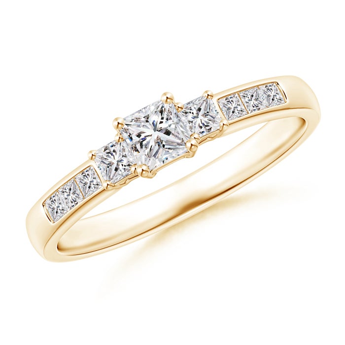 3.5mm IJI1I2 Classic Three Stone Princess-Cut Diamond Promise Ring in Yellow Gold