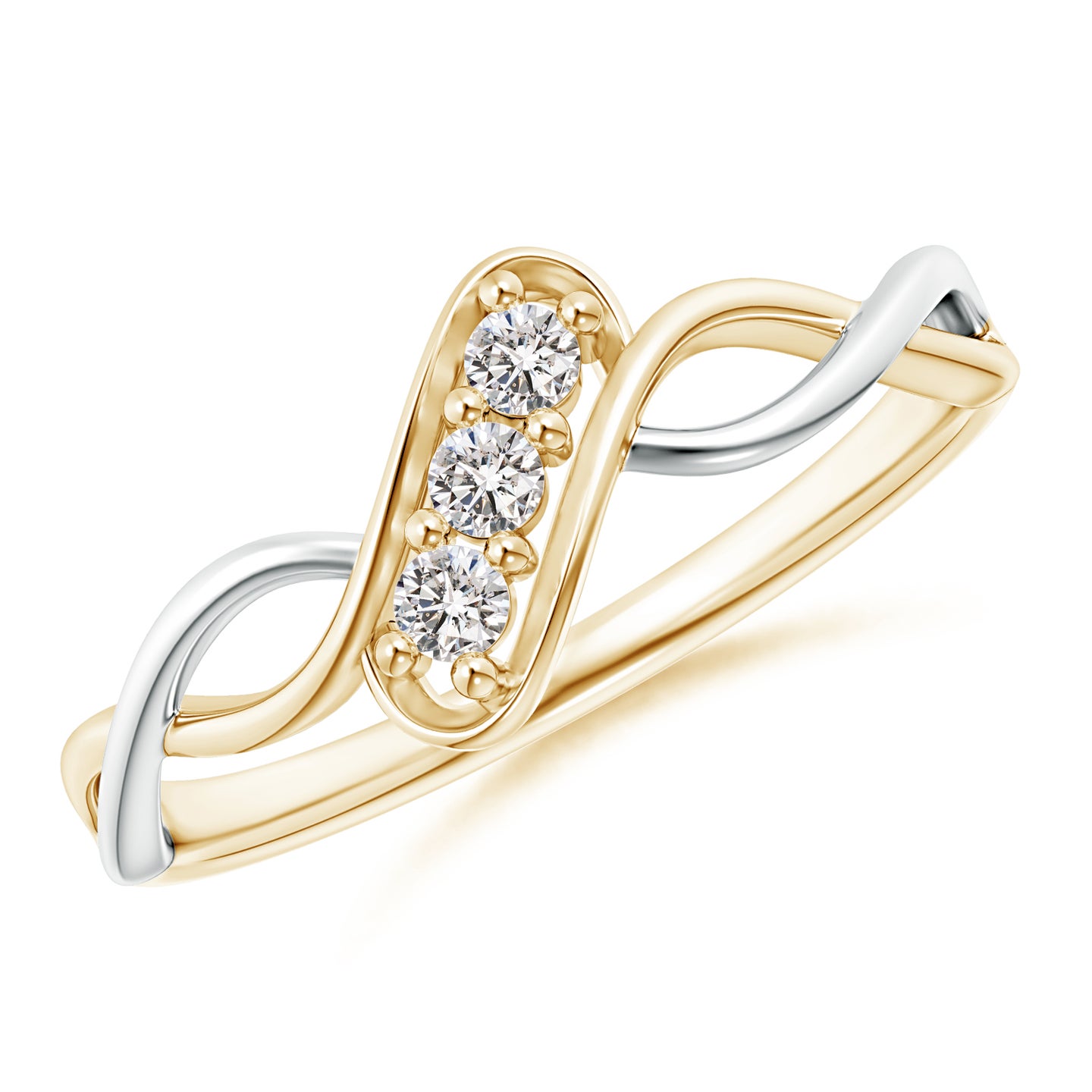 Slanted Three Stone Diamond Infinity Ring in Two Tone