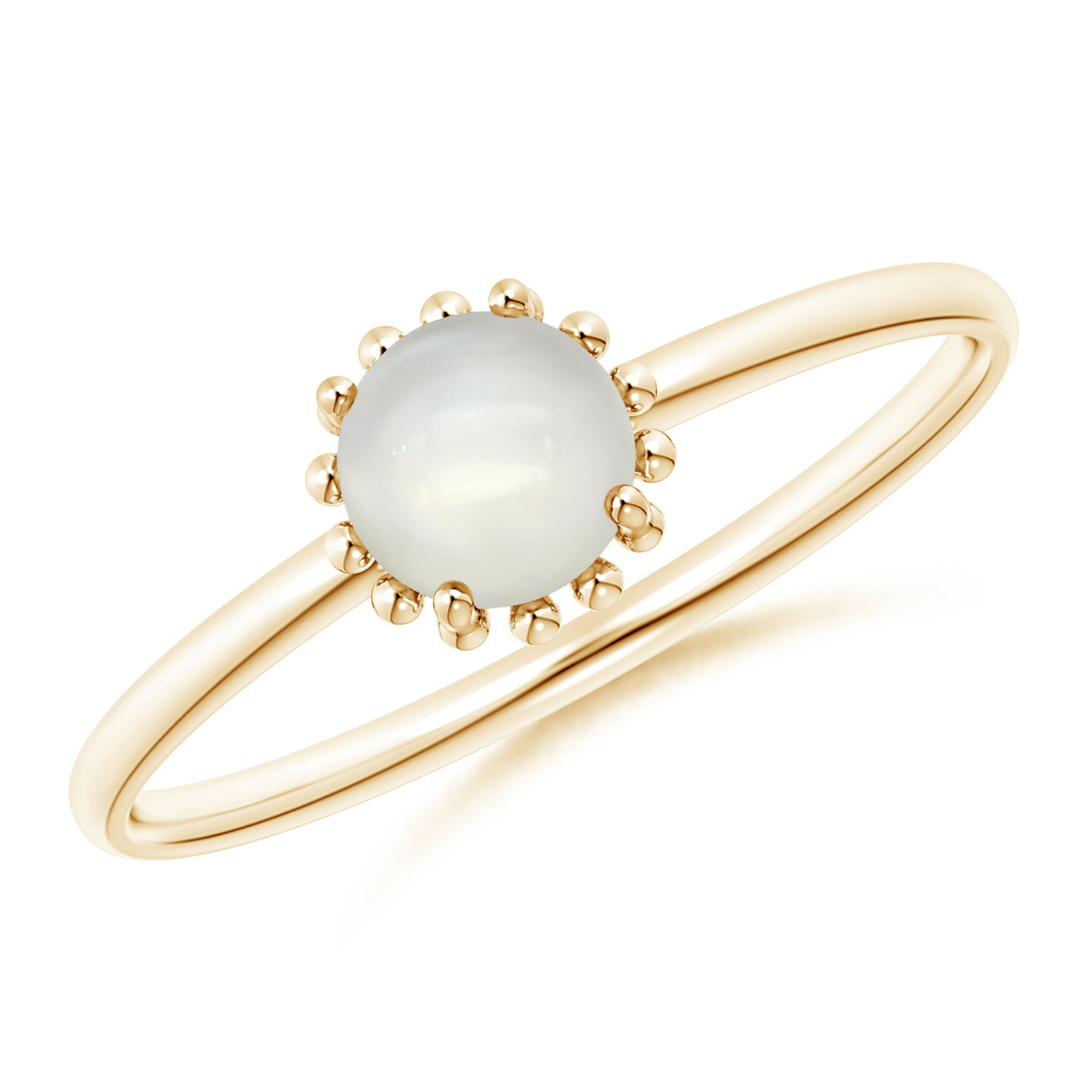 Solitaire Moonstone Ring with Beaded Halo