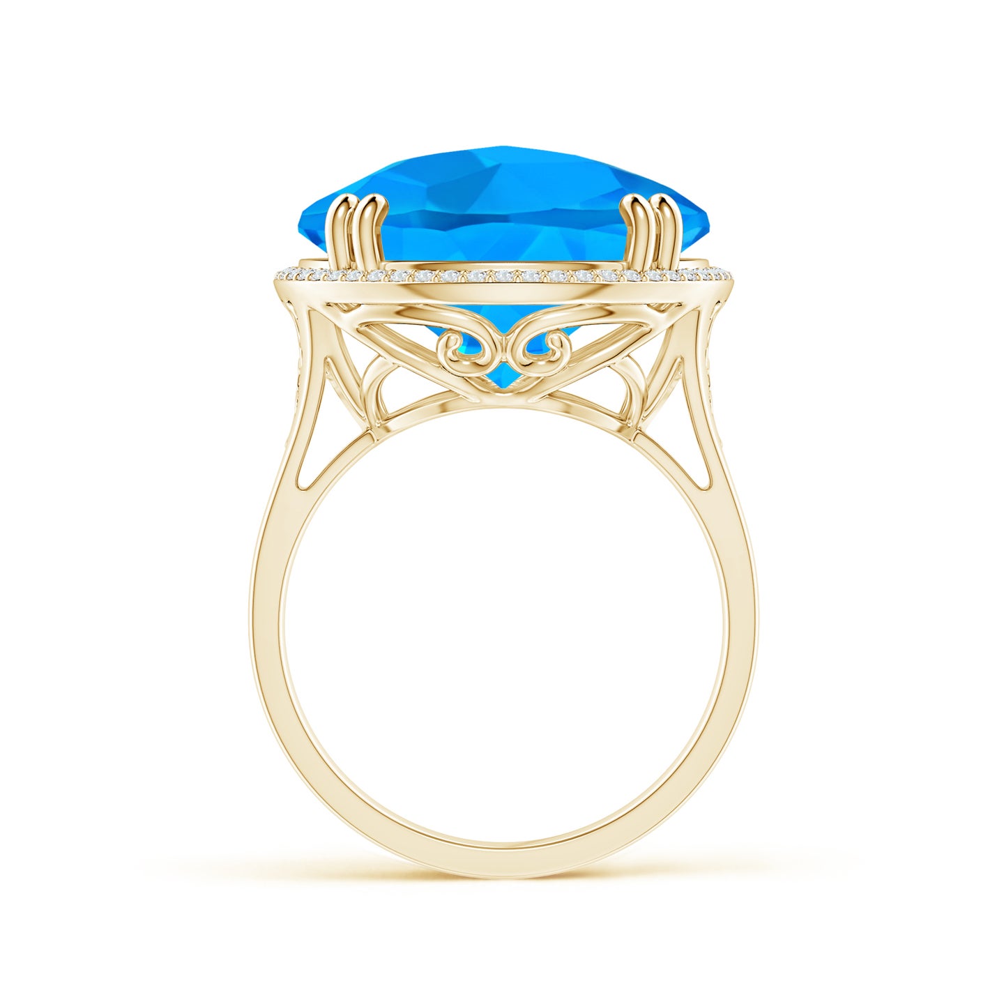 Vintage Style Swiss Blue Topaz Cocktail Ring with Halo