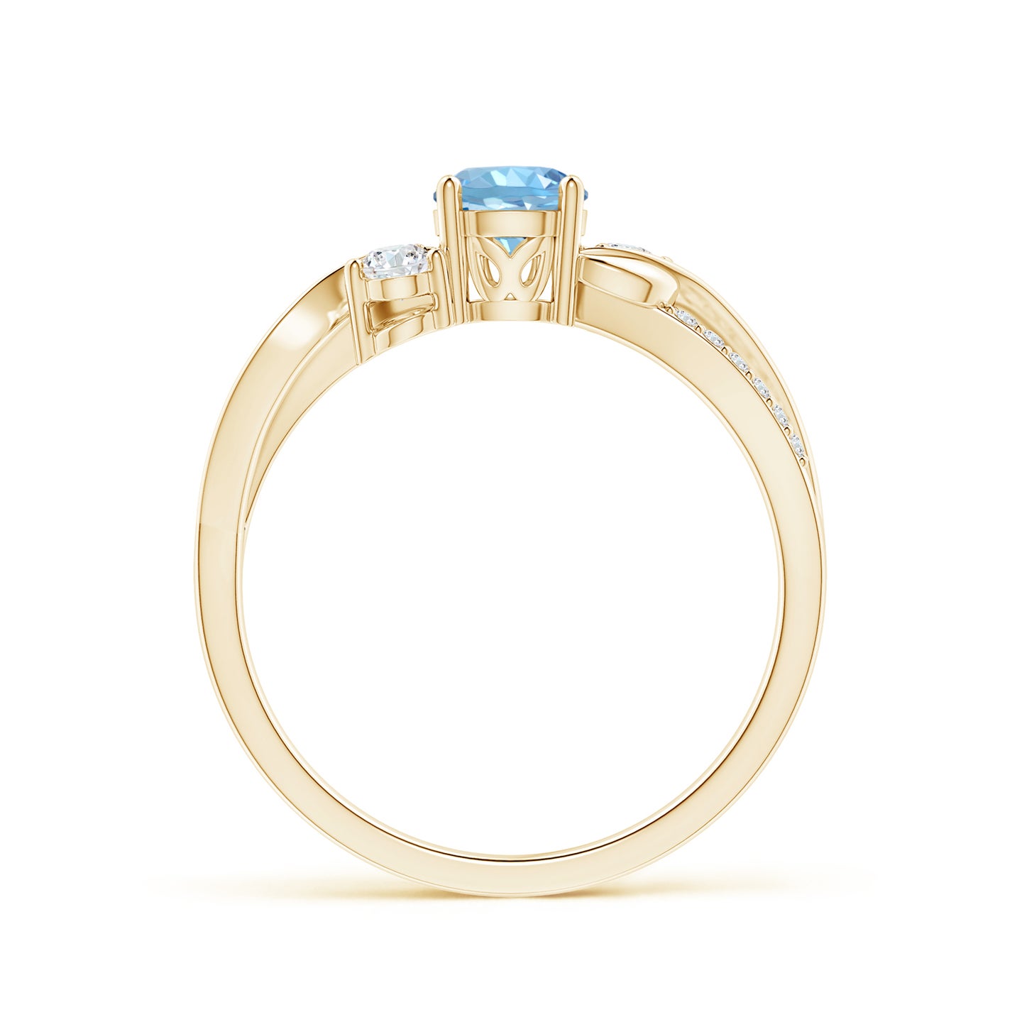 5mm AAAA Aquamarine and Diamond Twisted Vine Ring in Yellow Gold