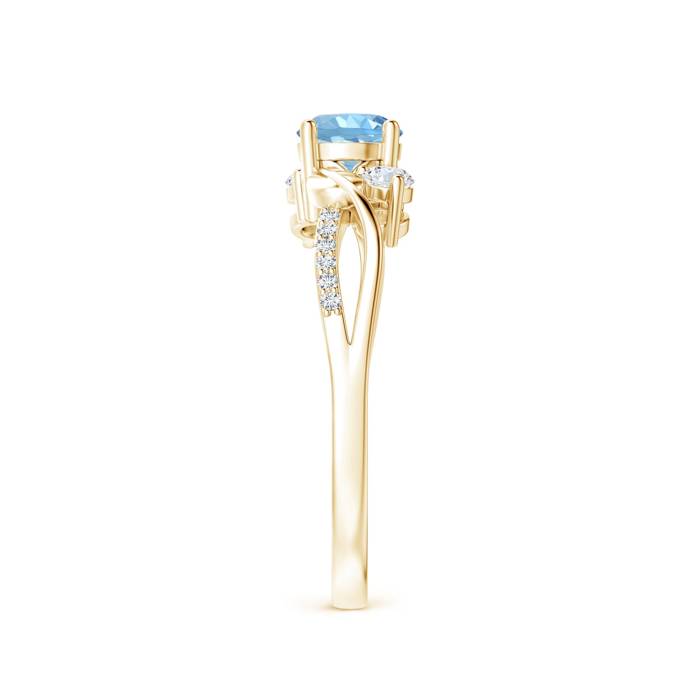 5mm AAAA Aquamarine and Diamond Twisted Vine Ring in Yellow Gold