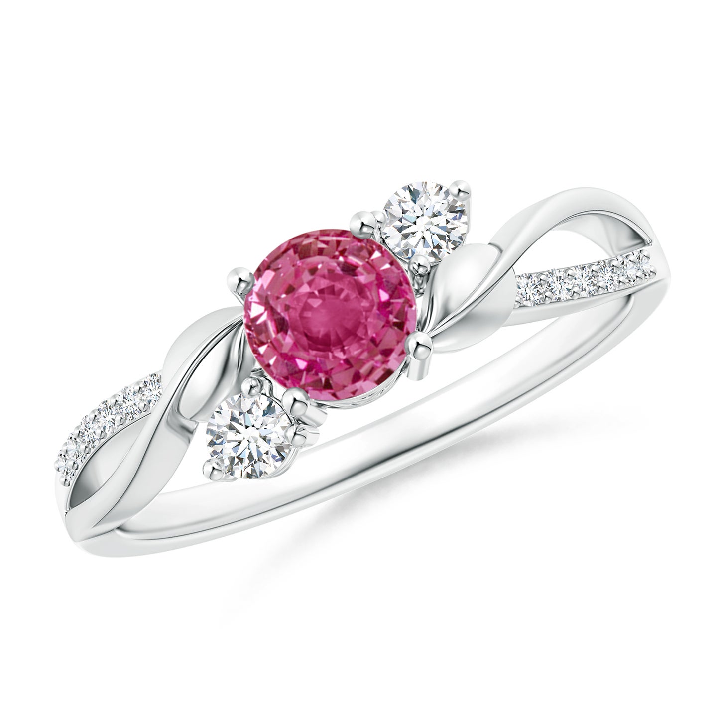 5mm AAAA Pink Sapphire and Diamond Twisted Vine Ring in Silver