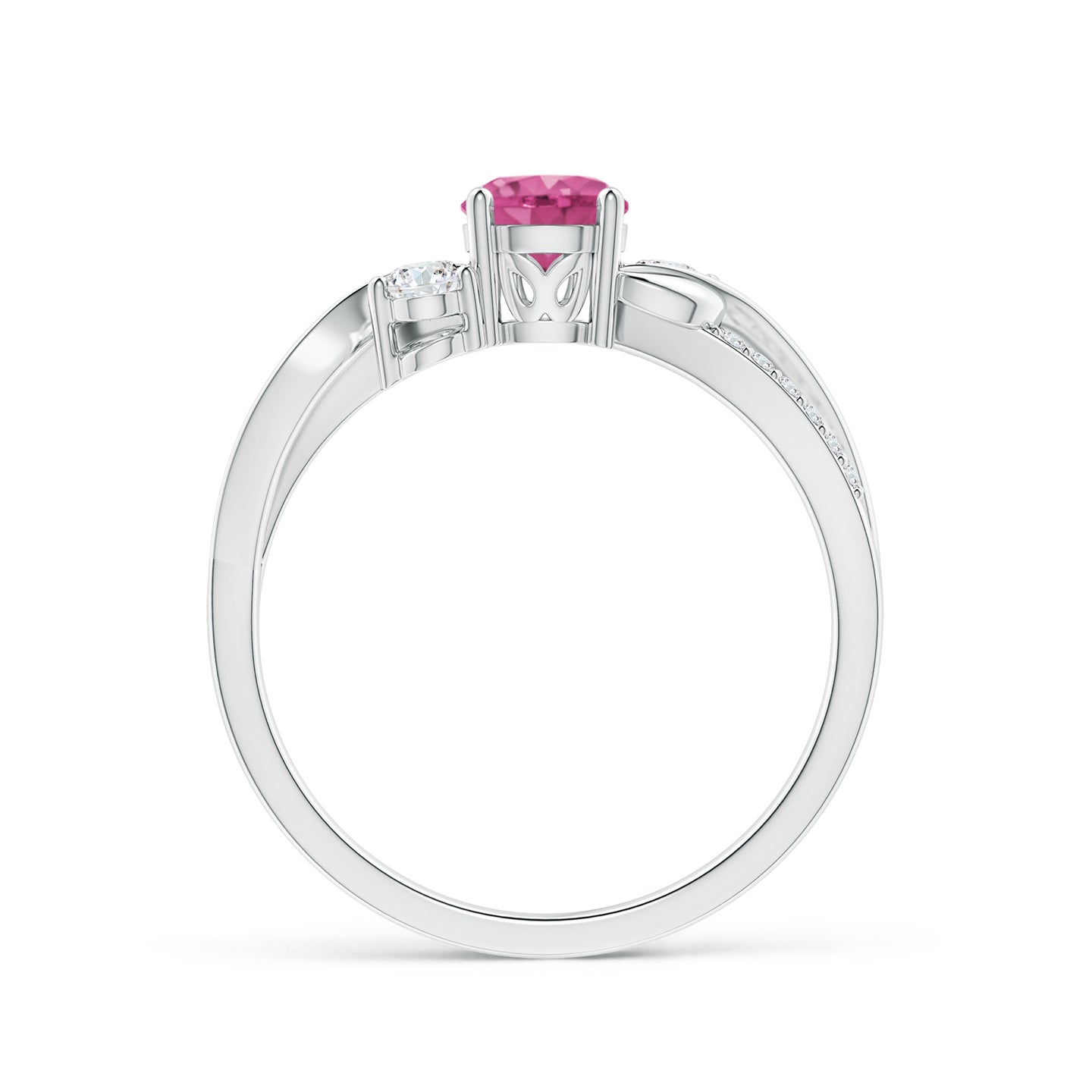 5mm AAAA Pink Sapphire and Diamond Twisted Vine Ring in Silver