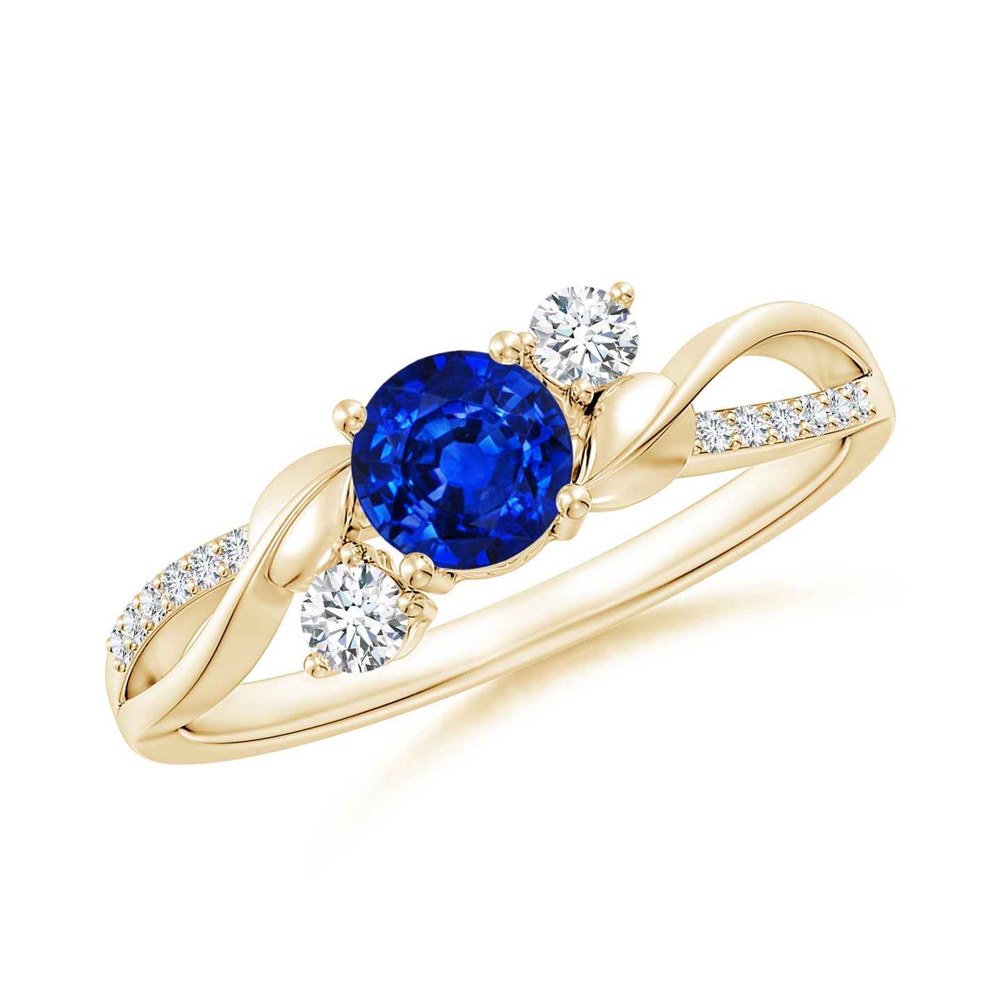 5mm AAAA Sapphire and Diamond Twisted Vine Ring in Yellow Gold 5mm AAAA Sapphire and Diamond Twisted Vine Ring in Yellow Gold